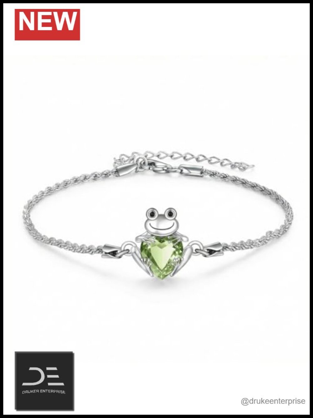 Frog Birthstone Bracelet 18k White Gold Plated Link Charm Jewelry Gift for Women